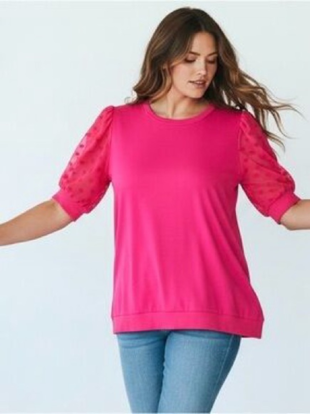 Torrid Pink Sheer Heart Sleeve Sweatshirt Top Size 0 12 NWT